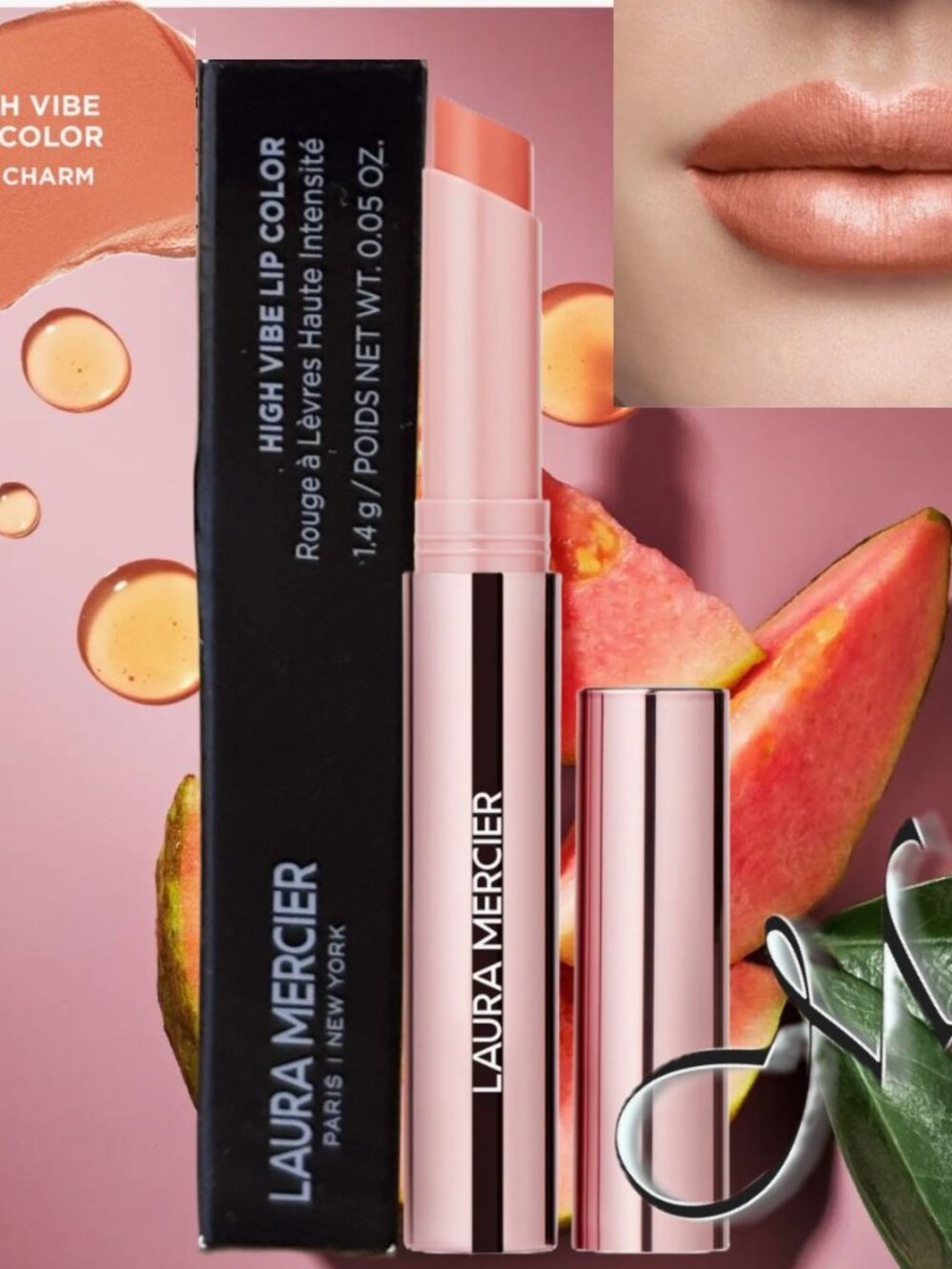 Laura Mercier High Vibe Lip Color Lipstick - 104 Charm (Nude Coral) 1.4g NIB